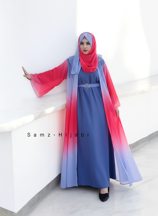 Ombre Intense Separate Upper Abaya Red Grey