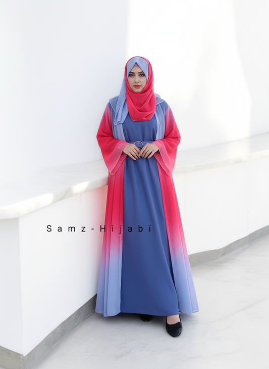 Ombre Intense Separate Upper Abaya Red Grey