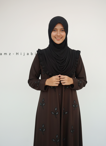 Stone Beads Work Abaya Set-Brown