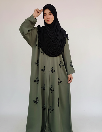 Stone Beads Work Abaya Set_ Pistachio