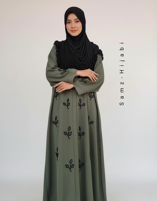 Stone Beads Work Abaya Set_ Pistachio