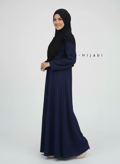 Stone Beads Work Abaya Set_ Navy Blue