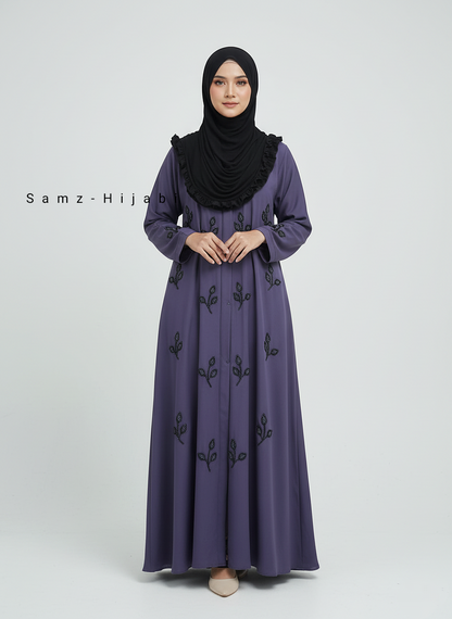 Stone Beads Work Abaya Set- Ink Blue