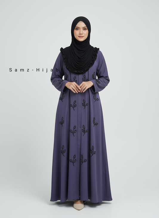 Stone Beads Work Abaya Set- Ink Blue