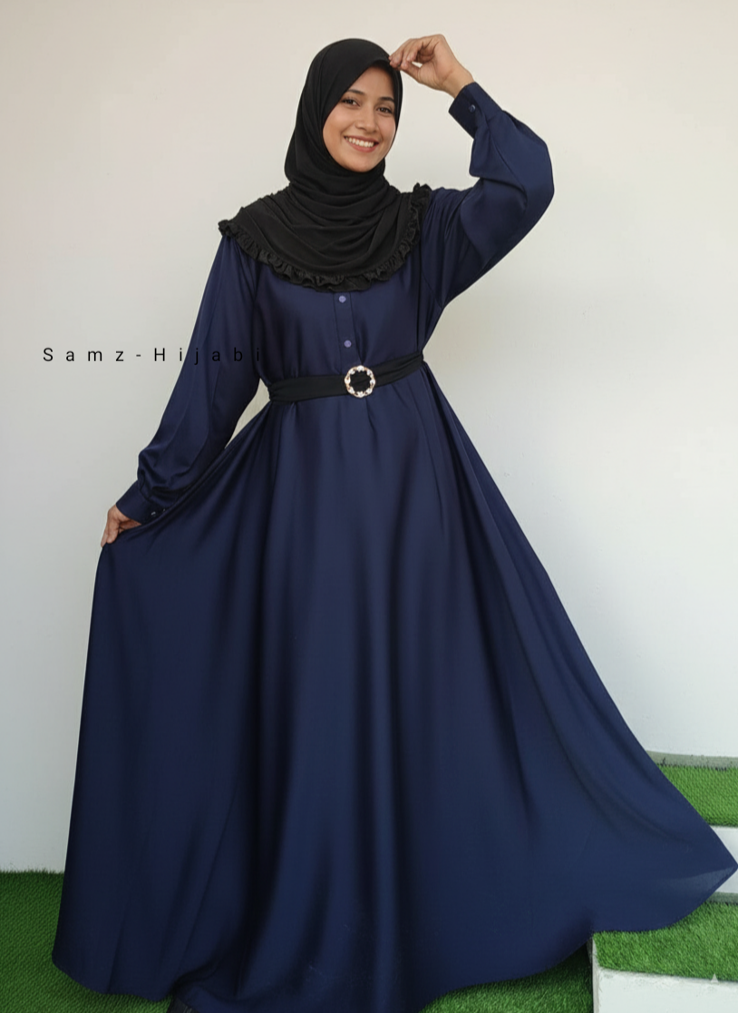 High Waist Umbrella Abaya Blue