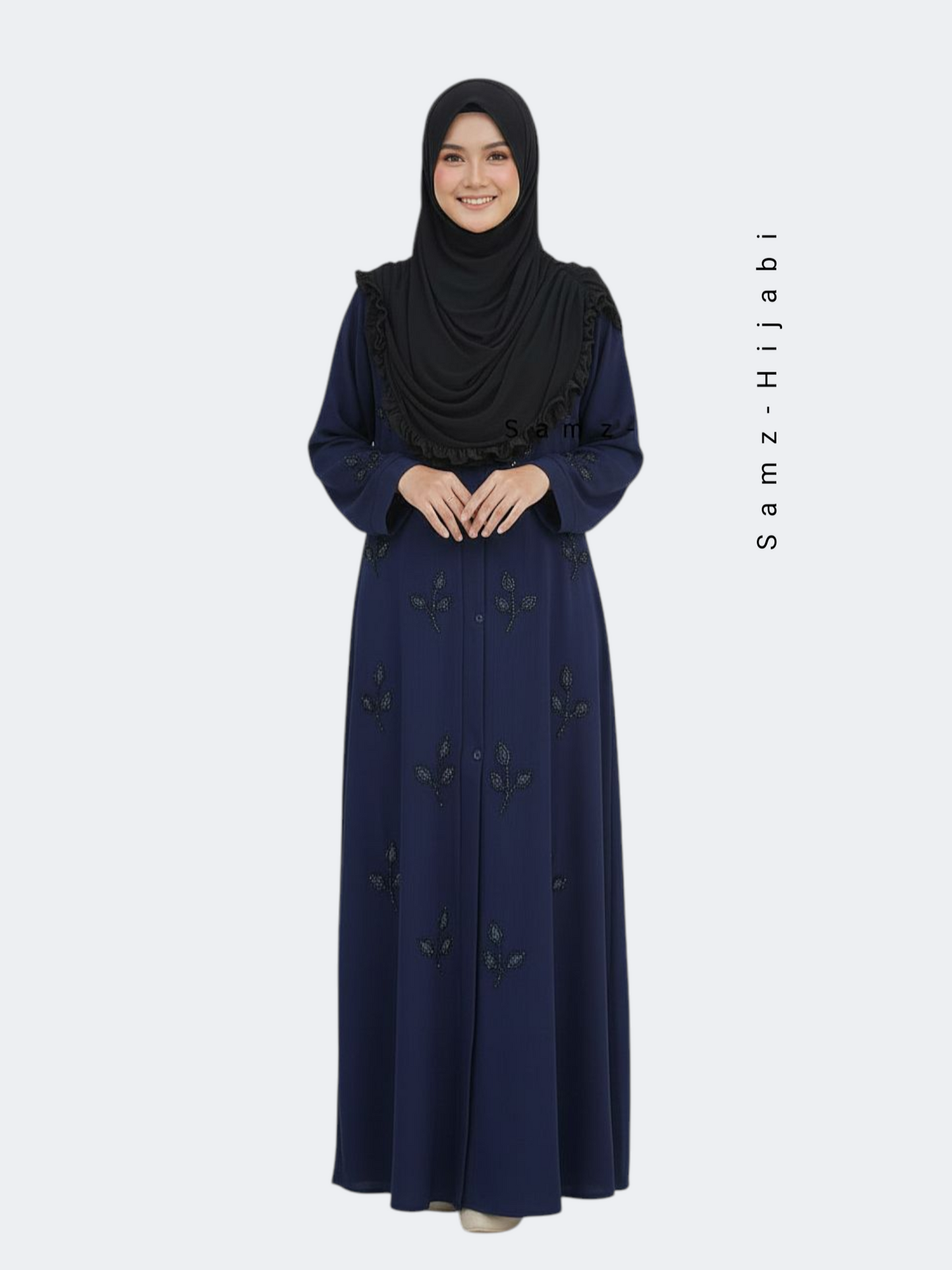 Stone Beads Work Abaya Set_ Navy Blue