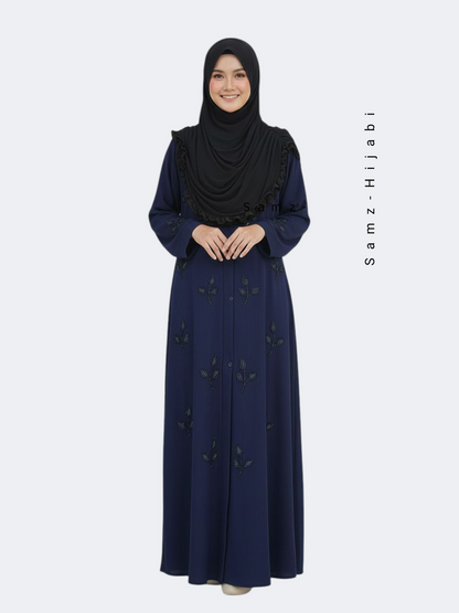 Stone Beads Work Abaya Set_ Navy Blue