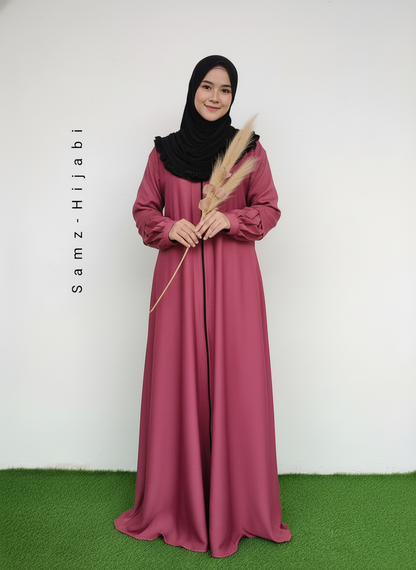 Zipper Plated Sleeves Abaya _Rose Pink