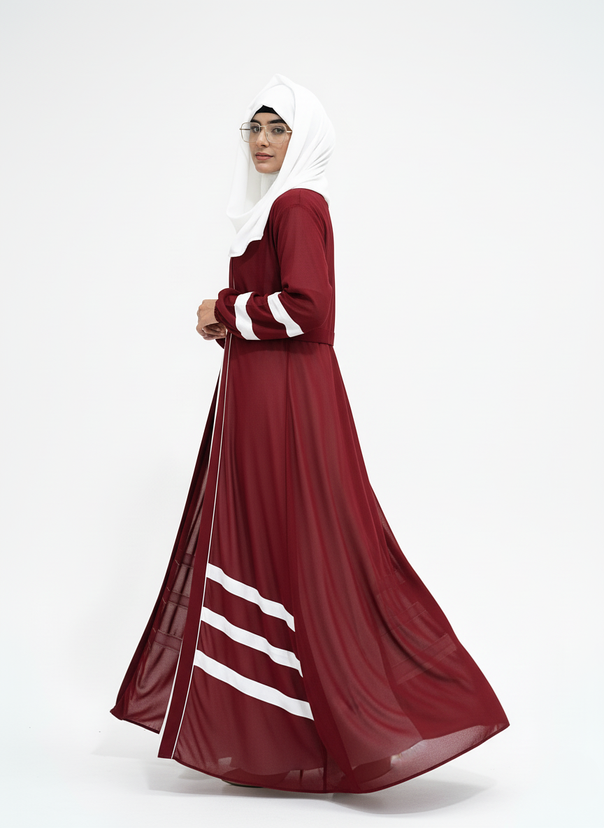 Designer Strap Abaya Cherry