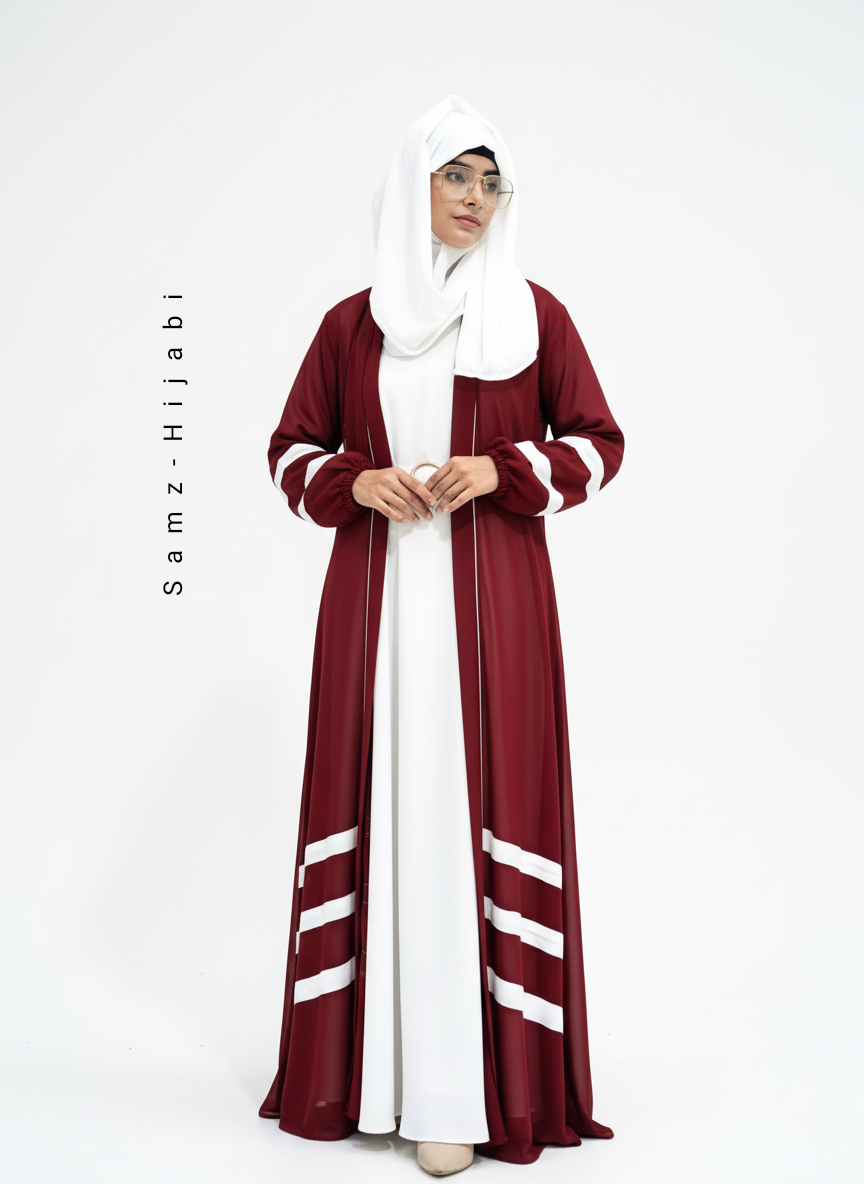 Designer Strap Abaya Cherry