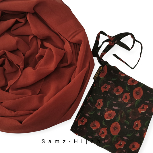 Printed naqab plain hijab set 5