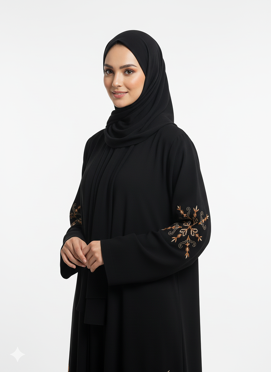 Leaf Art Embroidered Abaya
