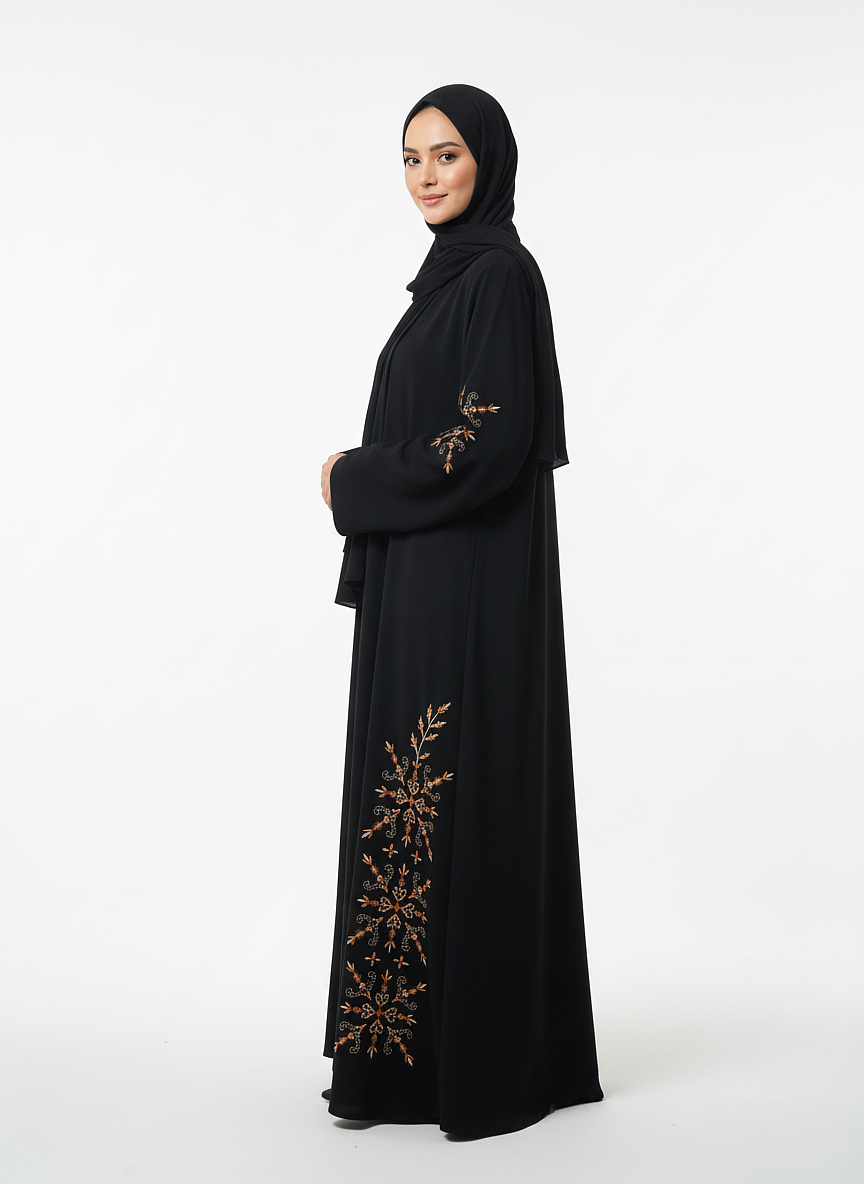 Leaf Art Embroidered Abaya