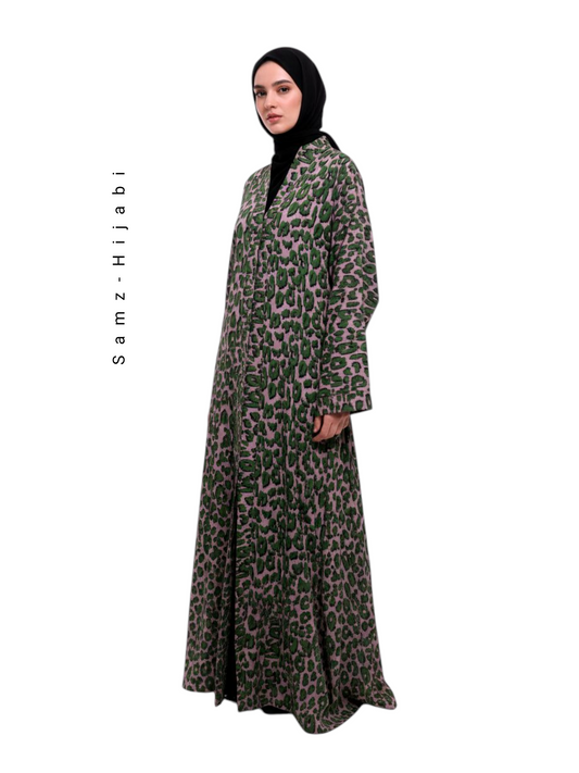 Printed Front Open Cheetah Abaya