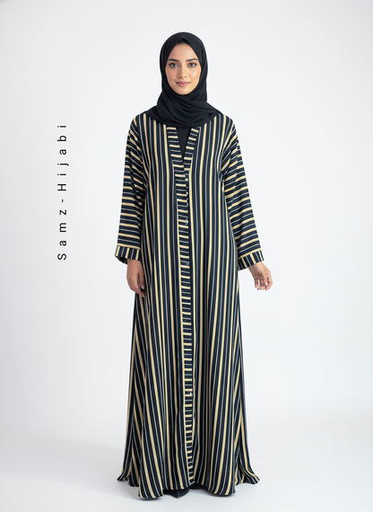 Printed Front Open Black Straight Line