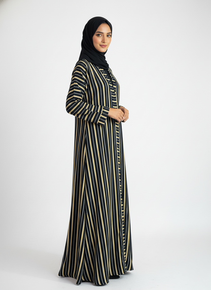 Printed Front Open Black Straight Line