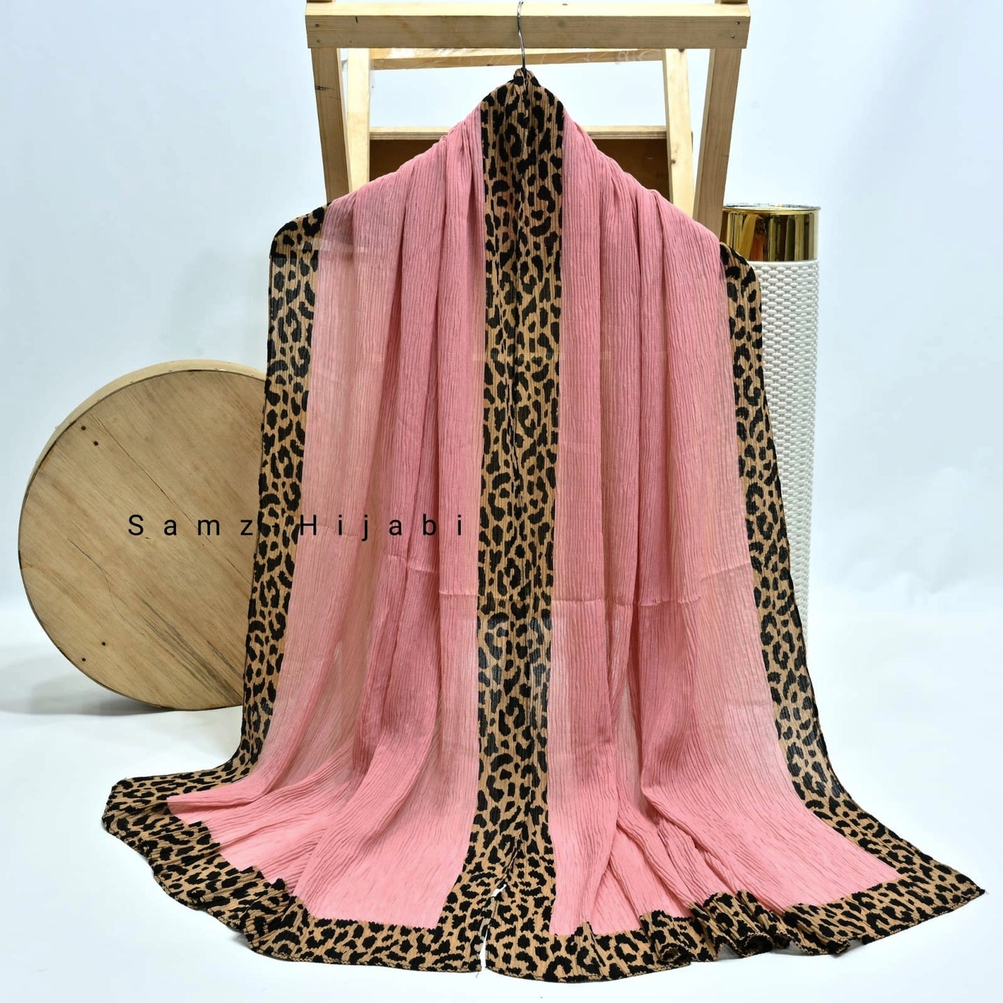 Cheetah - Crinkle Lawn  Hijab Peachy pink