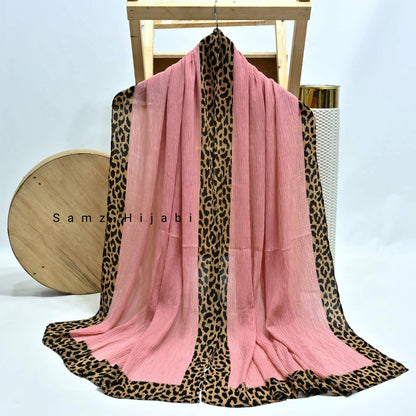 Cheetah - Crinkle Lawn  Hijab Peachy pink