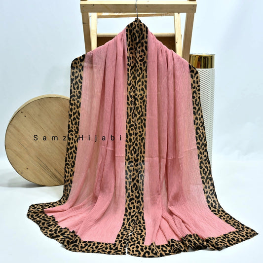 Cheetah - Crinkle Lawn  Hijab Peachy pink