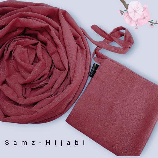 Moonlight Golden Shimmer Hijab Naqab   _ Carrot Pink