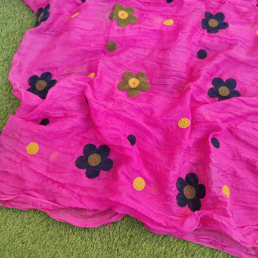 Crinkle chiffon Hijab Dupatta - Pink Flora