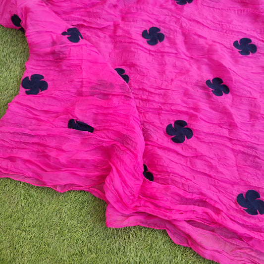 Crinkle chiffon Hijab Dupatta - Pink Flora 2