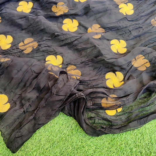 Crinkle chiffon Hijab Dupatta - Black Flora