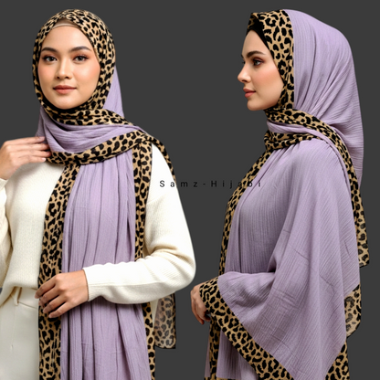 Cheetah - Crinkle Lawn  Hijab Lilac