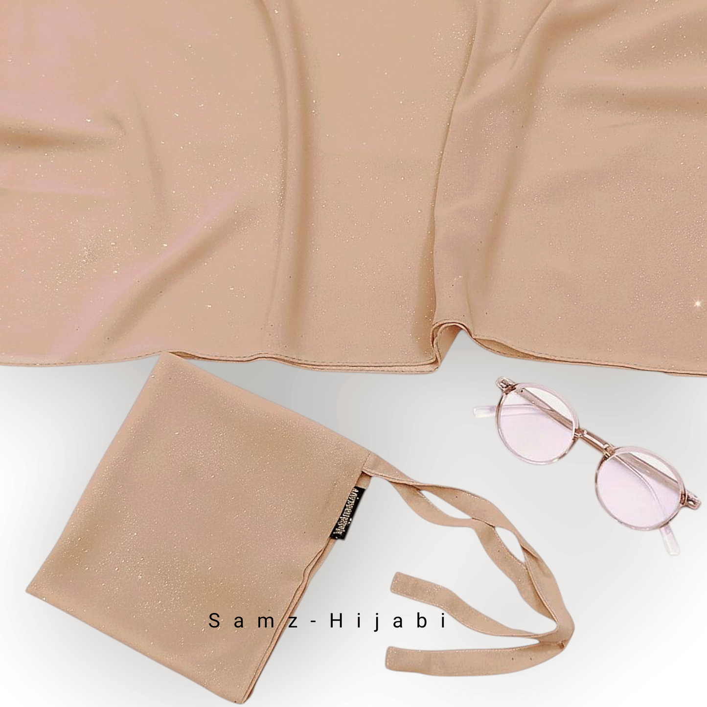 Sparkling Glitter Hijab Naqab  set _Nude Almond