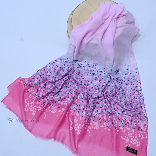 Floral Splash Printed Lawn Hijab-pink