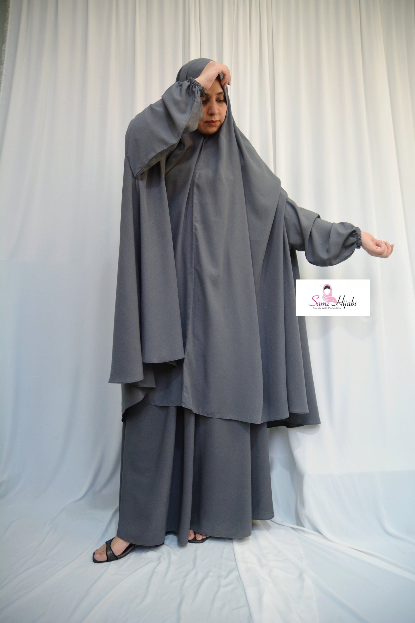 Two in One Saudi Jilbab - light gray