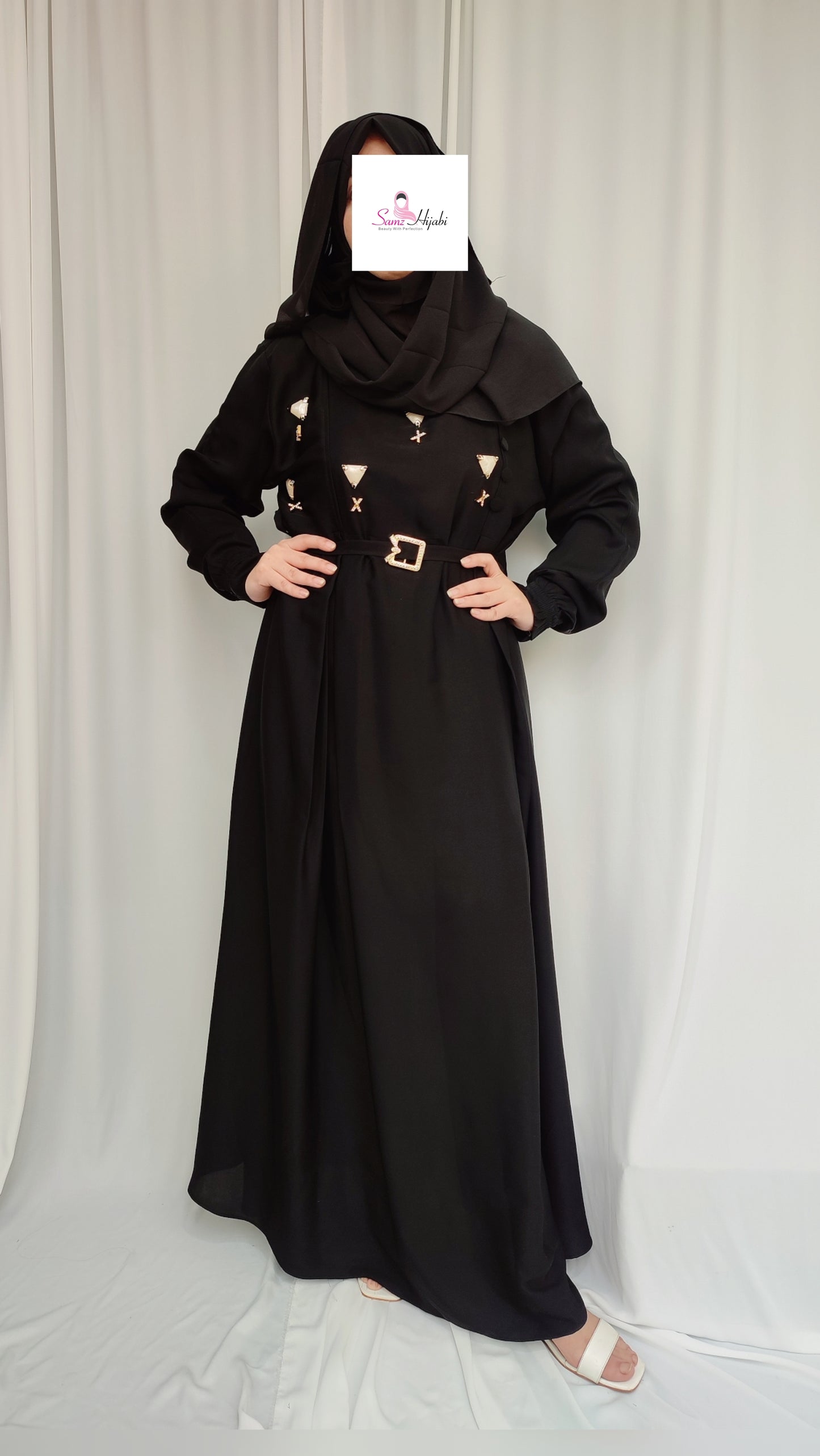 Monochrome Studs Abaya- Black