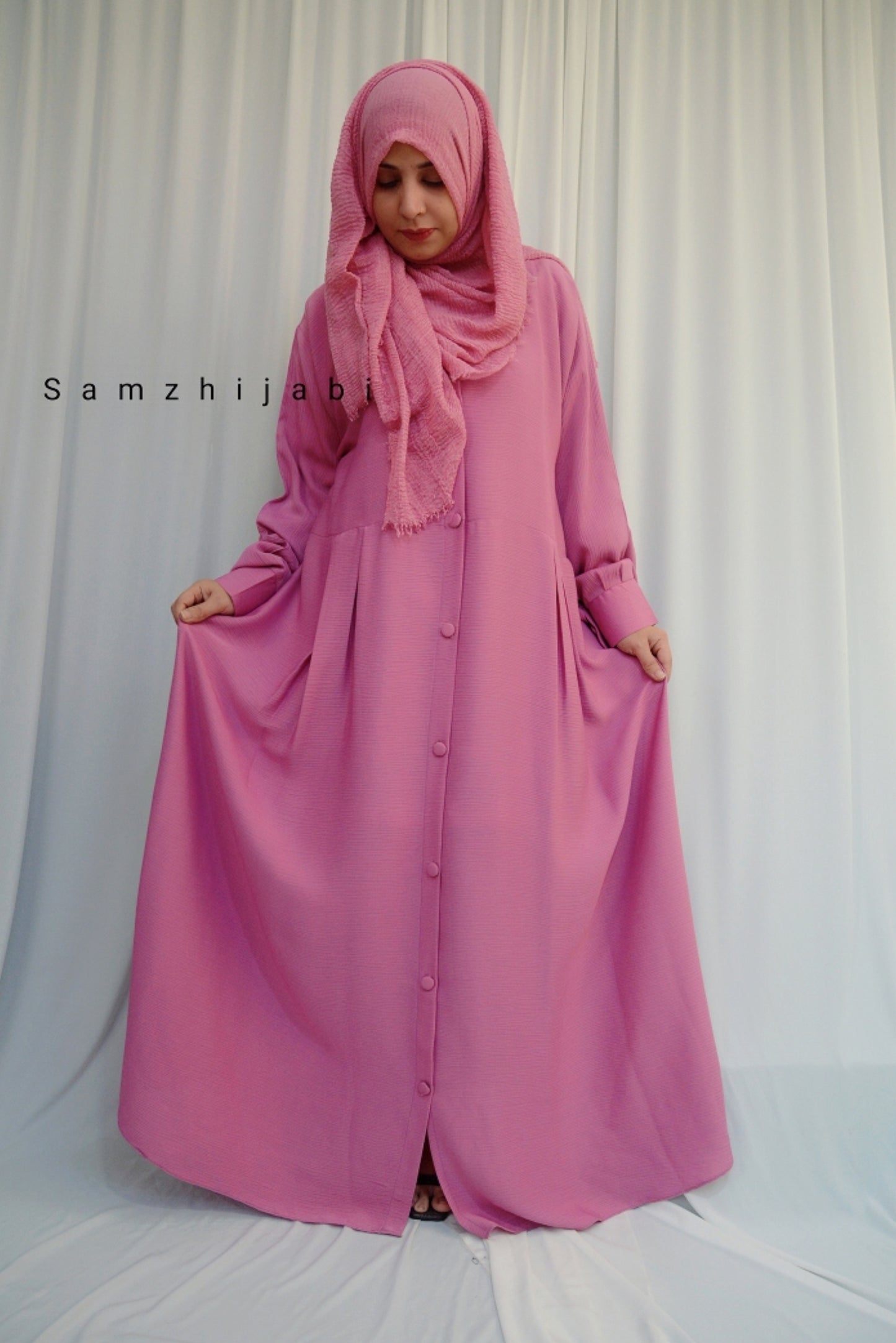 Zoom Nida Open Abaya -Pink