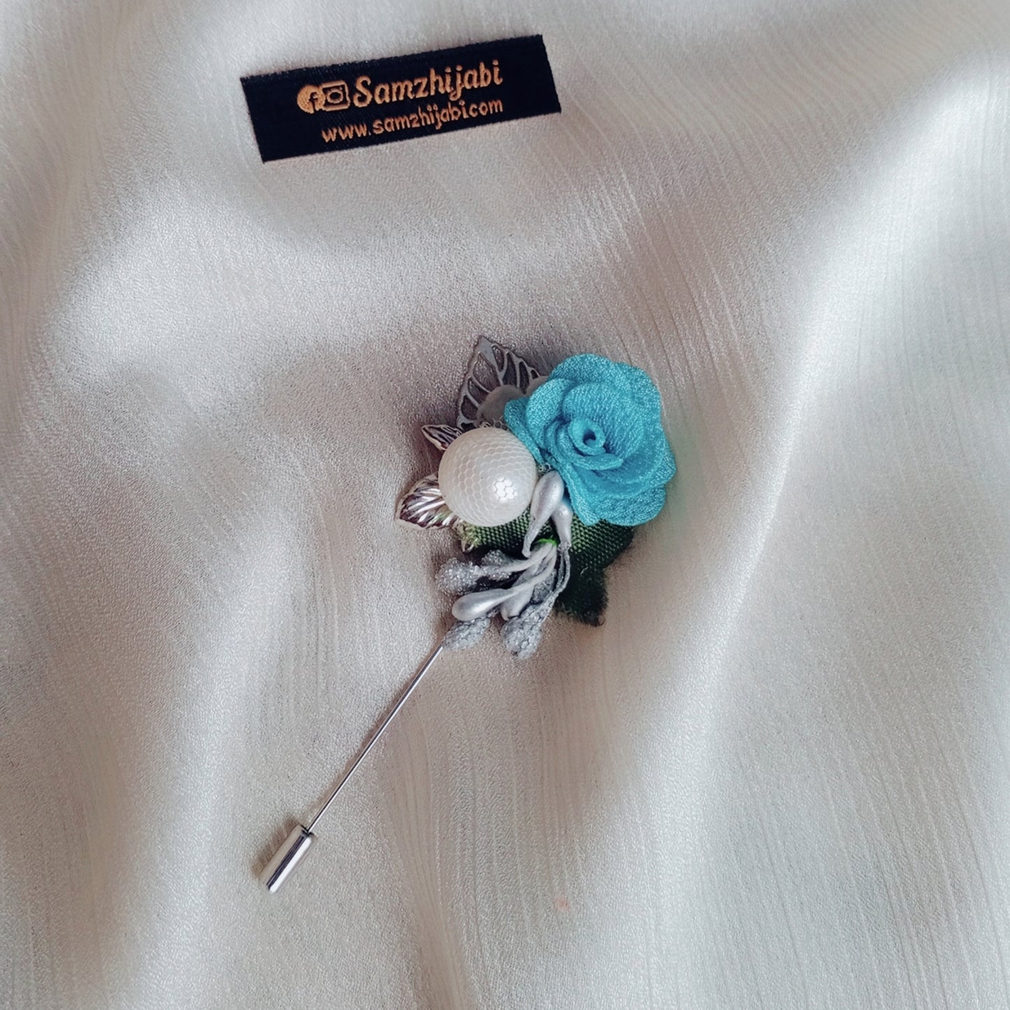 Floral Pearl Hijab Pins Sky Blue