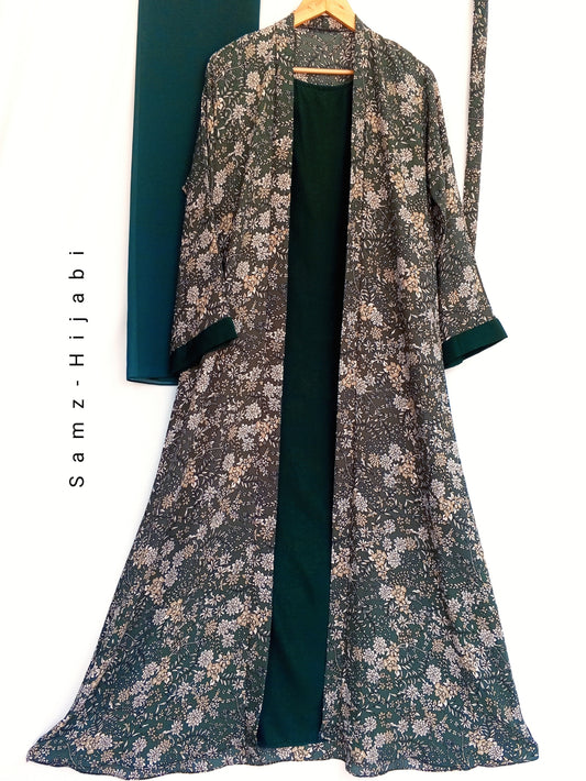 Riya attached Kimono Abaya- Dark Green