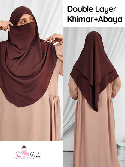 Double Layer Khimar Abaya Set _ Coffee