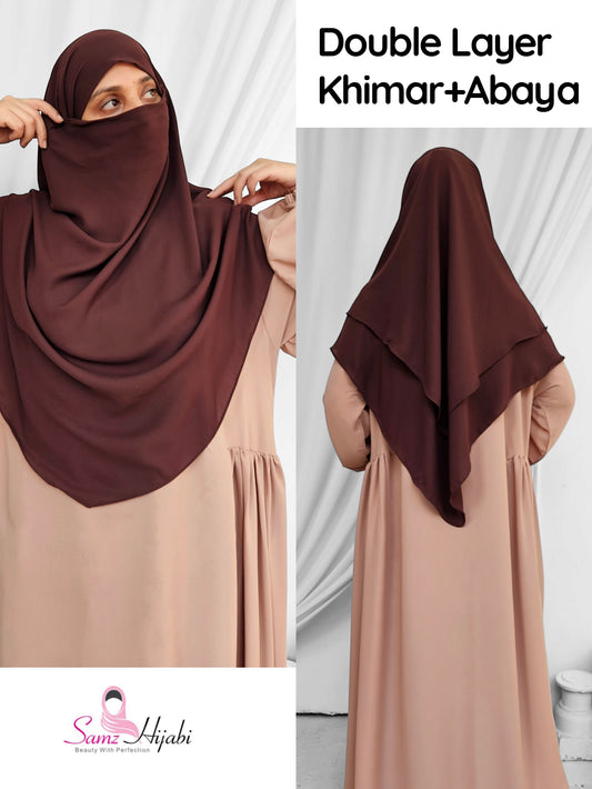 Double Layer Khimar Abaya Set _ Coffee