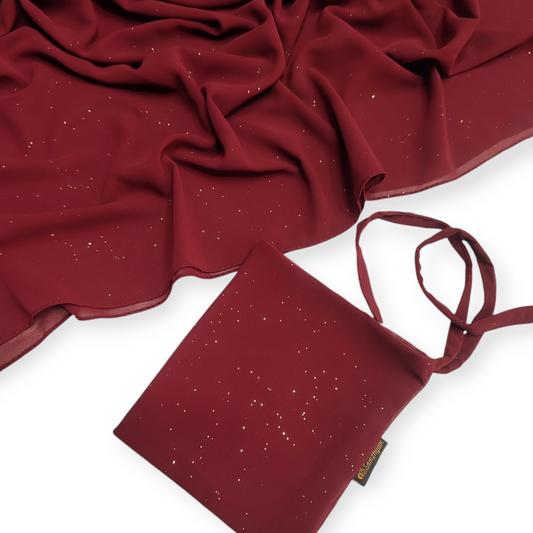Sparkling Glitter Hijab Naqab Set Cherry Red