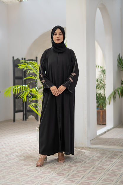 Elegant Black Abaya with Bow