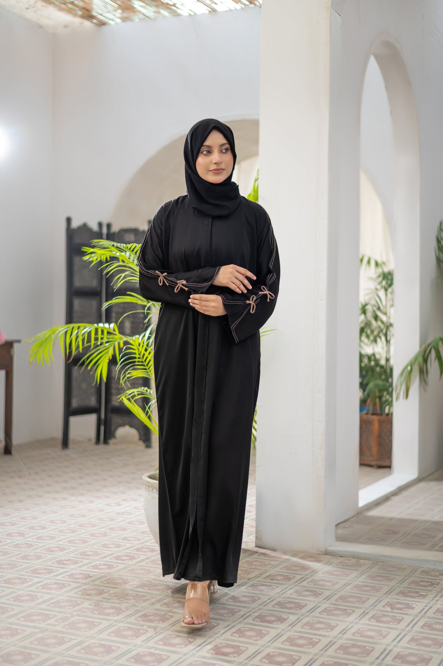 Elegant Black Abaya with Bow
