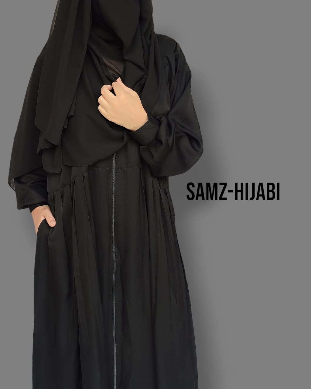 Zipper Frock Abaya - Black