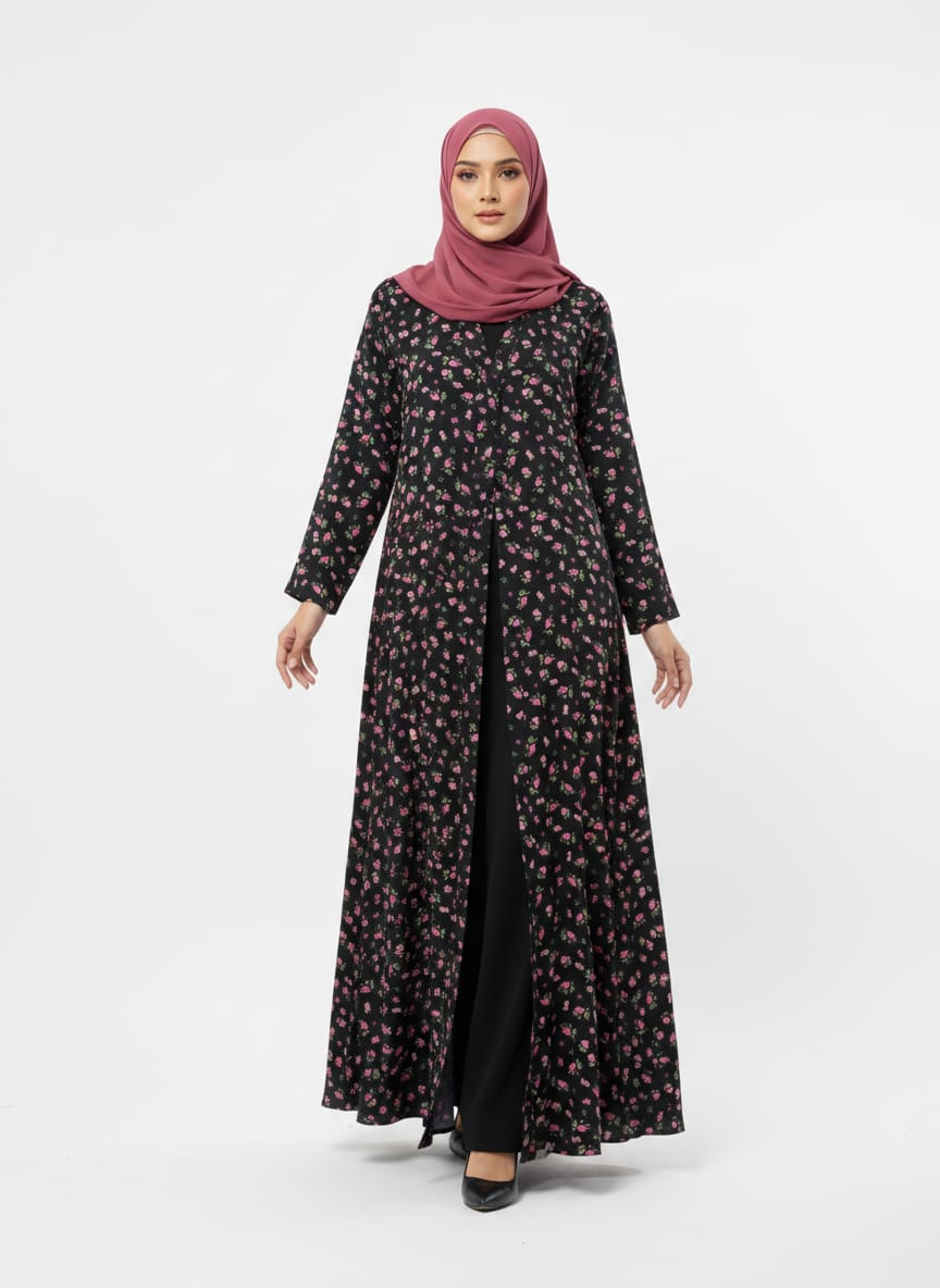 Printed Front Open Straight Abaya (05)