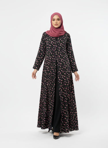 Printed Front Open Straight Abaya (05)