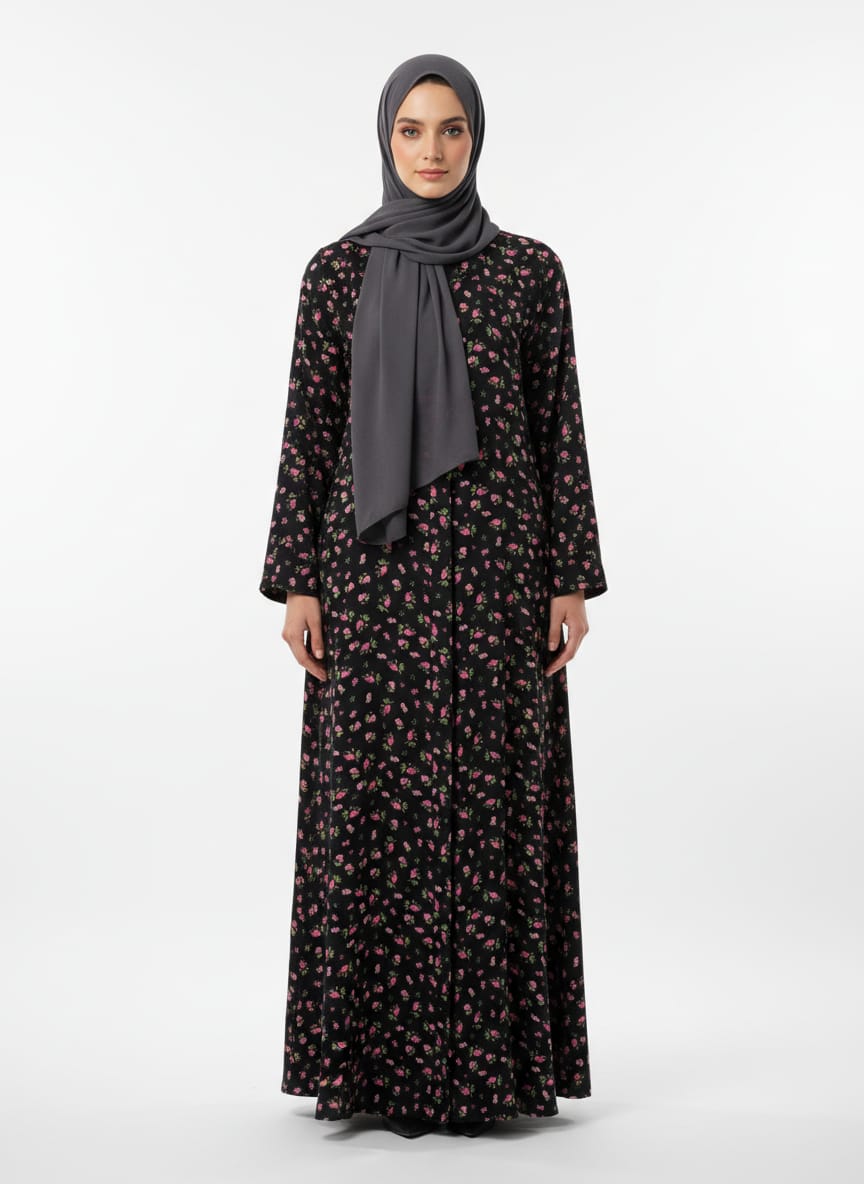 Printed Front Open Straight Abaya (05)