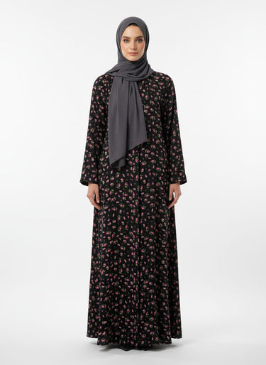 Printed Front Open Straight Abaya (05)
