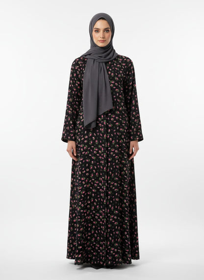 Printed Front Open Straight Abaya (05)