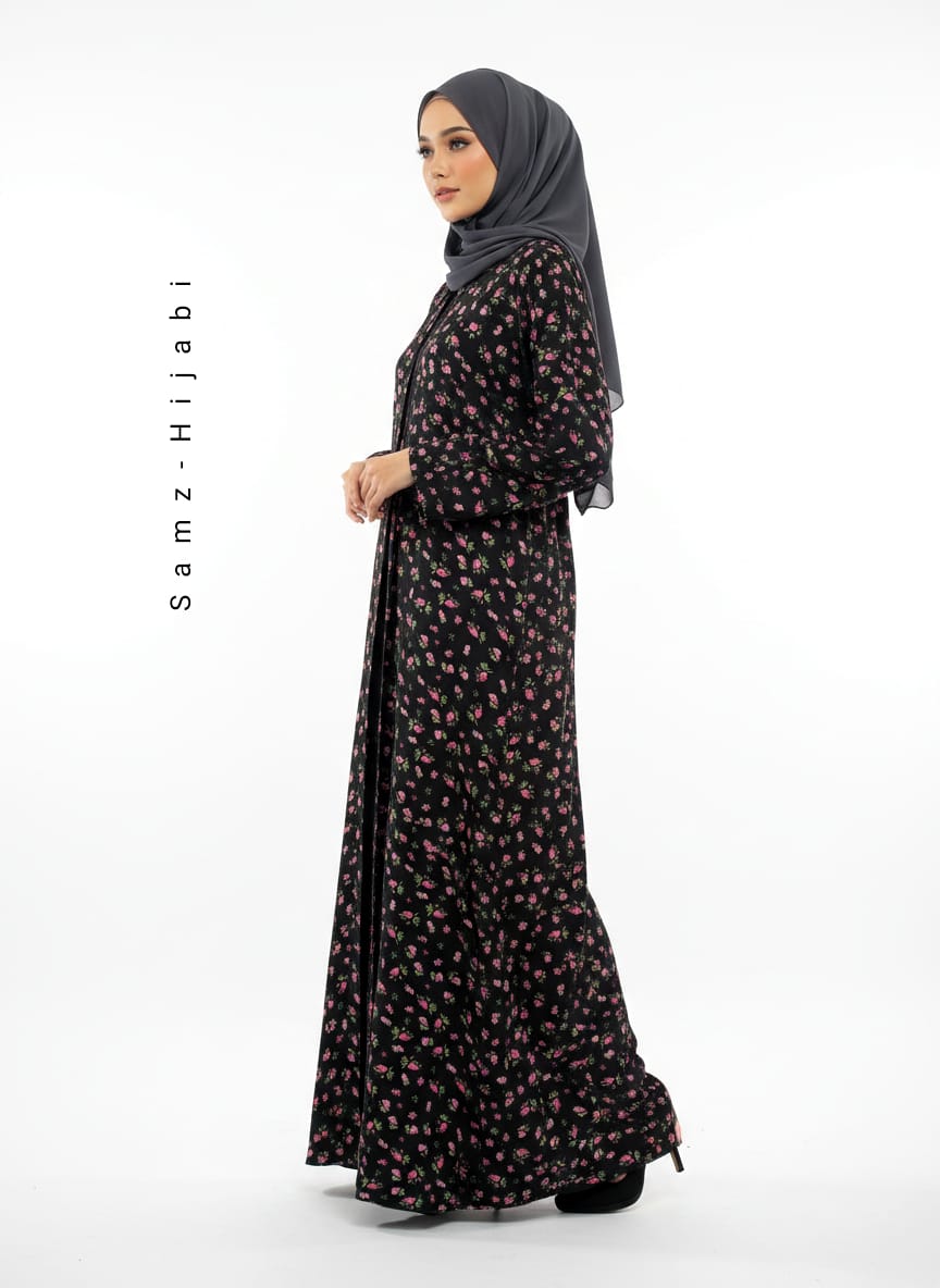 Printed Front Open Straight Abaya (05)
