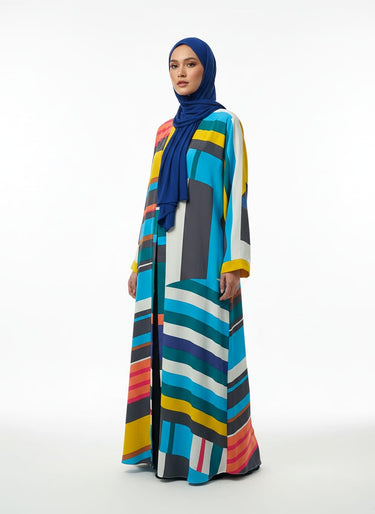Printed Front Open Straight Abaya (04)
