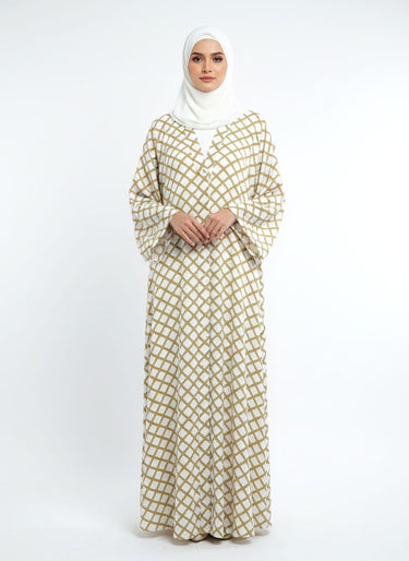 Printed Front Open Straight Abaya (02)