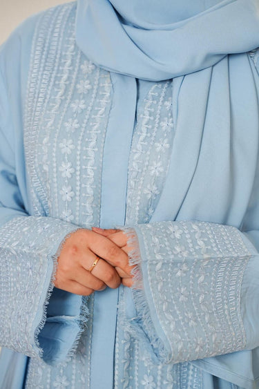 Balochi Style Embroidery Abaya Sky Blue